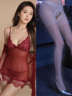 Image of plus size sexy pajamas extreme seduction see-through erotic lingerie sassy lace transparent nightdress passion sundress set