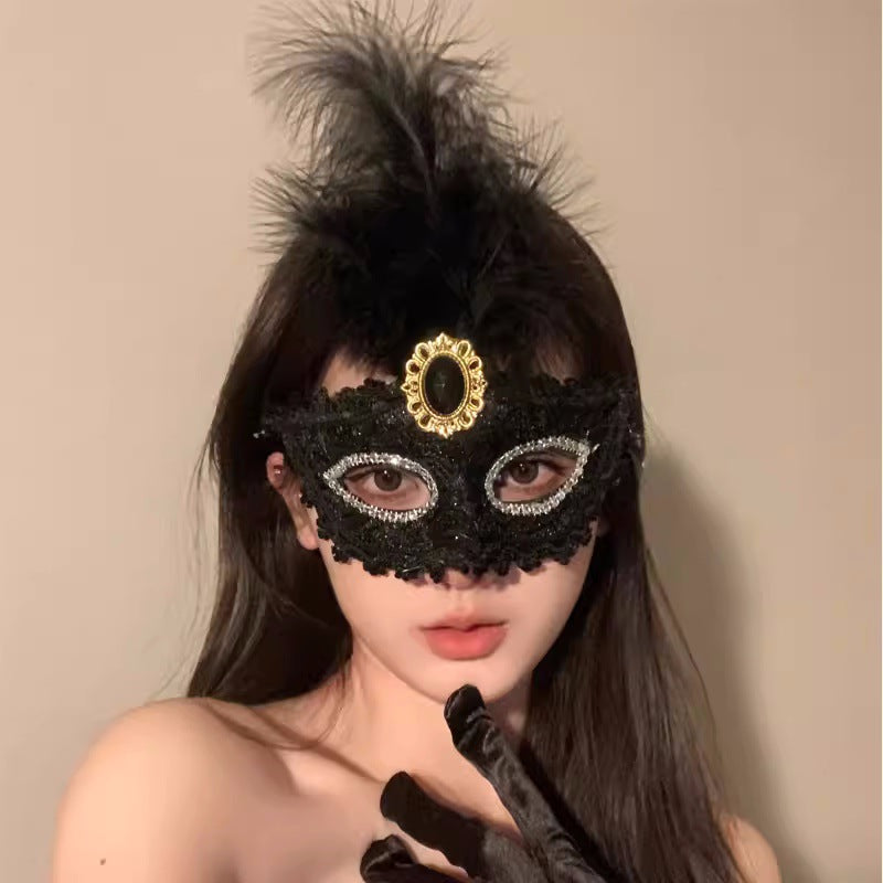 Makeup Masquerade Party Sexy Half Face Makeup Woman Half Face Sex Lace Mask Halloween Feather Face Mask