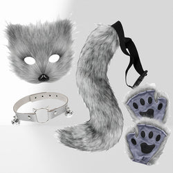 Image of Halloween set of animal claws plush gloves fox ears cos animal ears and animal tail erotic accessories female mask tail