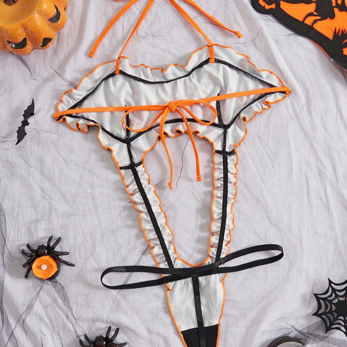 Image of INS cross-border Europe and the United States new Halloween funny sexy halter neck open back cutout lace sex jumpsuit M3299