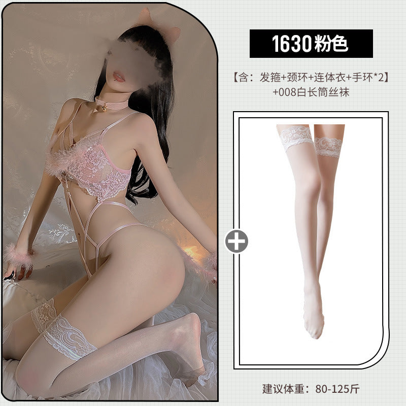adult erotic lingerie kitten rabbit girl hairy hairless crotch jumpsuit couple passion suit female lace sexy