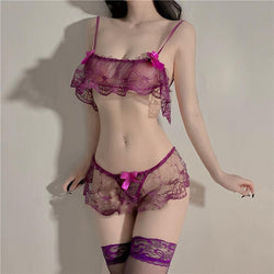 Image of Night Fans Sex Fun Lingerie Sexy Maid Outfit Uniform Temptation Lace Cute Open Crotch Free-From Flirting Set 3023