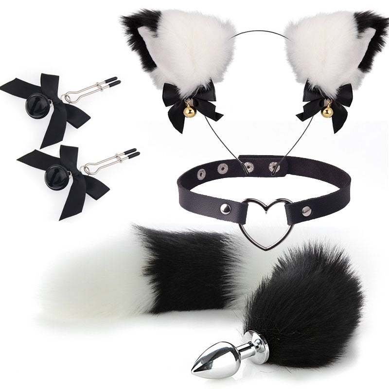 Sex mask ear hairpin backyard anal plug female supplies sm metal fun suit fox tail four-piece set