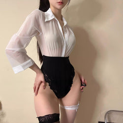 Image of Erotic underwear OL uniform dead reservoir water one-piece secretary costume uniform slightly transparent cosplay slightly transparent passionate teasing woman