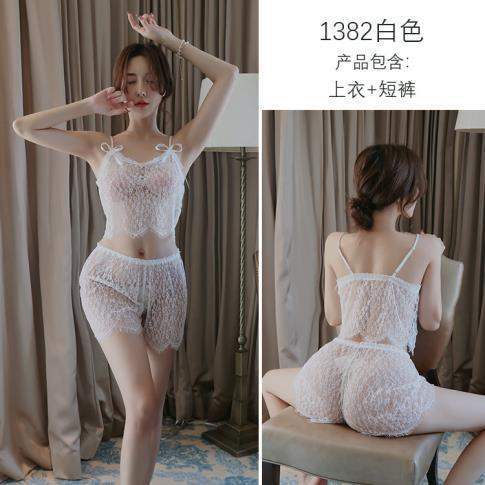 Image of Underwear sheer lace seduction slip nightdress loungewear cute uniform set 1382