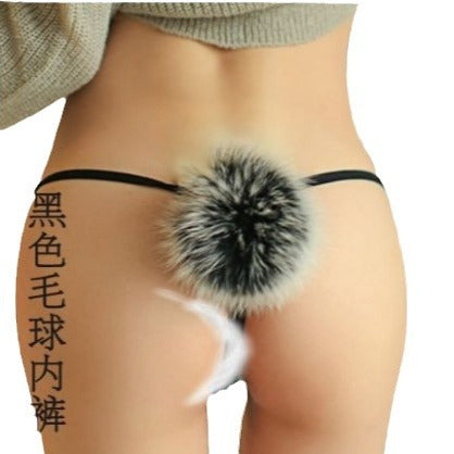 erotic panties wholesale feminine pseudo lady hairball panties open free rabbit tail temptation thong pants N39