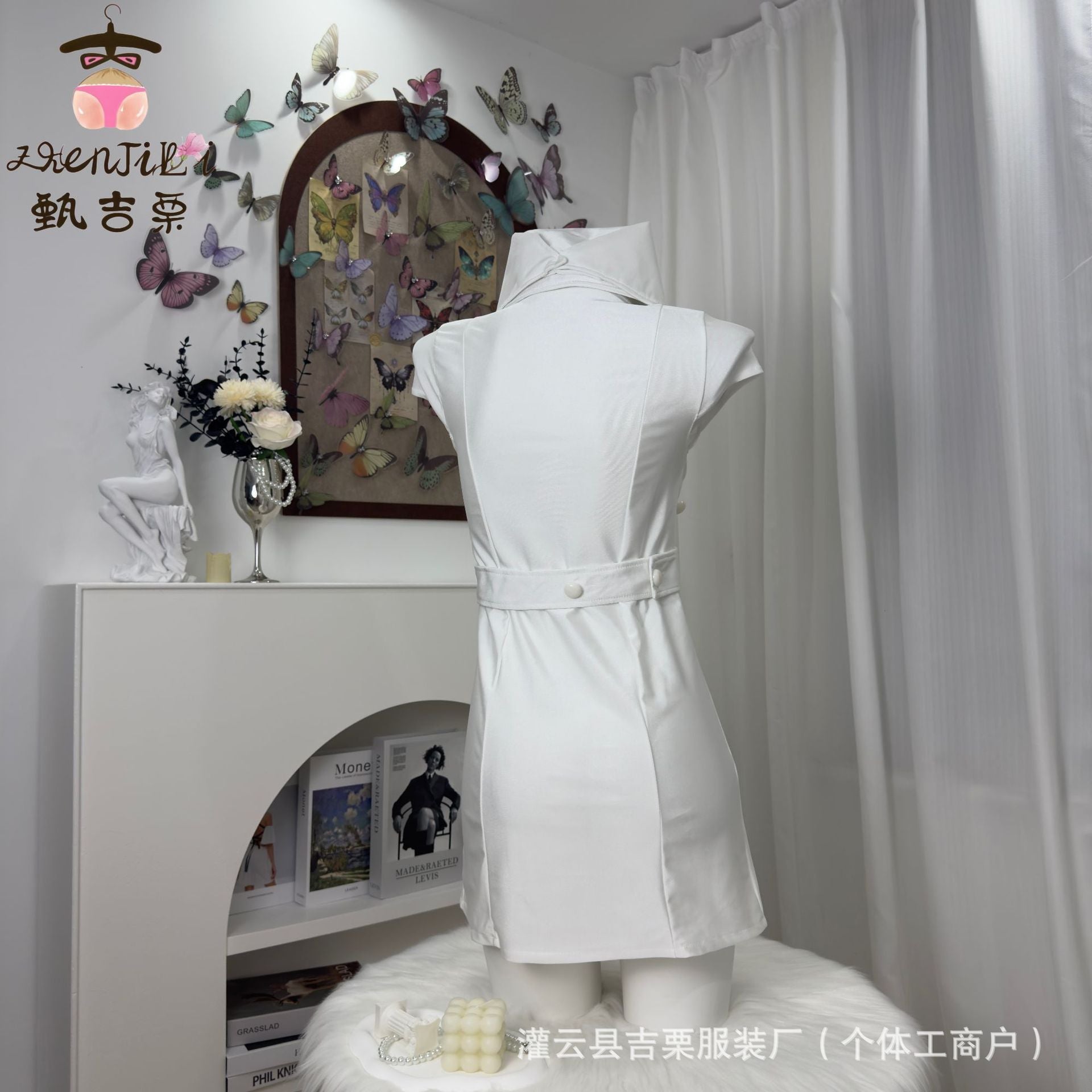 Image of Ji Li sex fun underwear hot nurse uniform cosplay pure desire side slit buttocks skirt skirt without taking it off on the bed