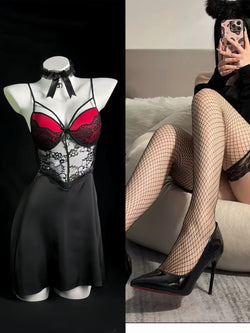 Image of Liu broke the long nightdress women's autumn ice silk temptation plus-size sexy underwear pure desire style sundress loungewear