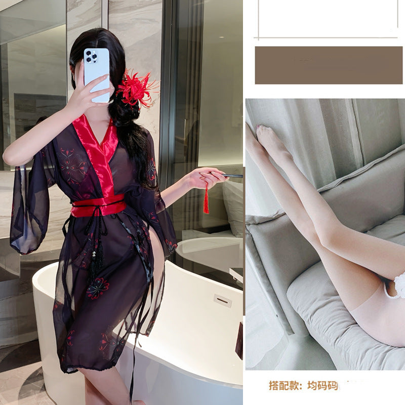 Yanyan erotic underwear uniform sexy pure desire free to take off qqny pajamas battle robe Hanfu see-through kimono clothes set
