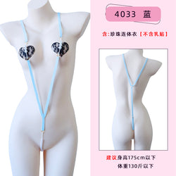 Image of Erotic underwear women's erogenous belt pearl jumpsuit simple webbing pajamas wholesale one piece dropshipping 4033
