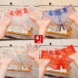 Image of A dropshipping summer thin embroidery hollow open mesh transparent sexy underwear women’s traceless low-waisted new