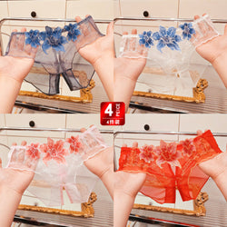 Image of A dropshipping summer thin embroidery hollow open mesh transparent sexy underwear women’s traceless low-waisted new