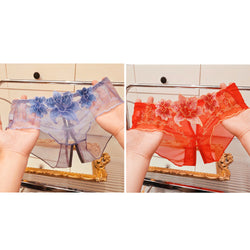Image of A dropshipping summer thin embroidery hollow open mesh transparent sexy underwear women’s traceless low-waisted new