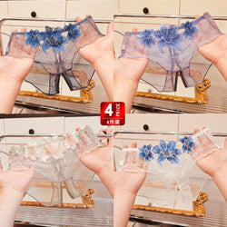 Image of A dropshipping summer thin embroidery hollow open mesh transparent sexy underwear women’s traceless low-waisted new