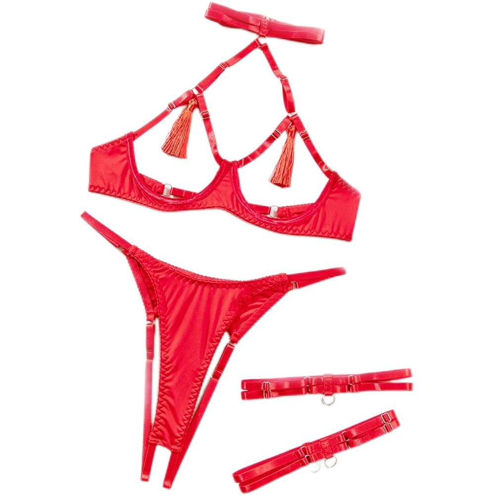 Black Tassel Lingerie Set XL - Halter Design Model Photo