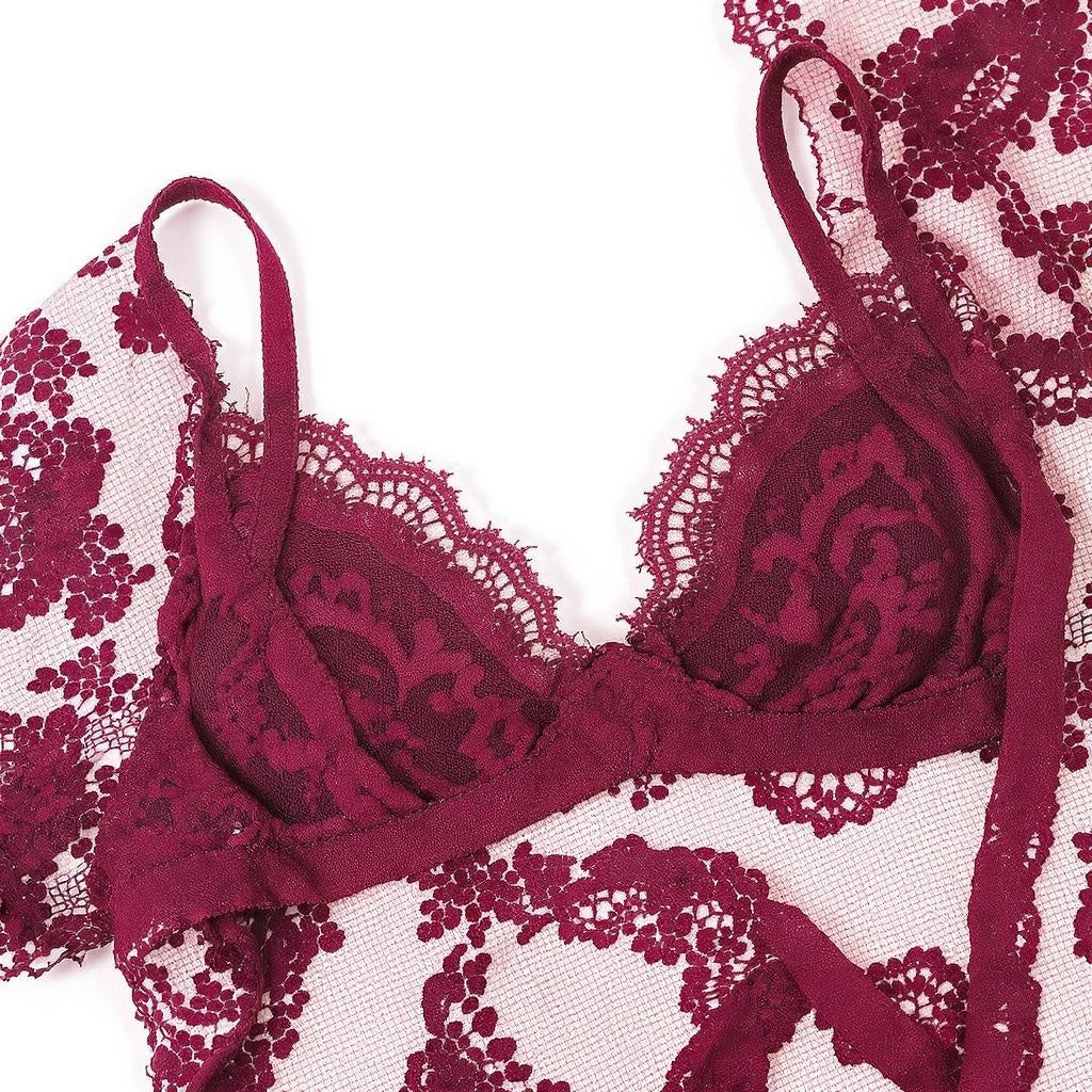 Red Sexy Lace Hollow Out Lingerie Bodysuit Teddy Size XL