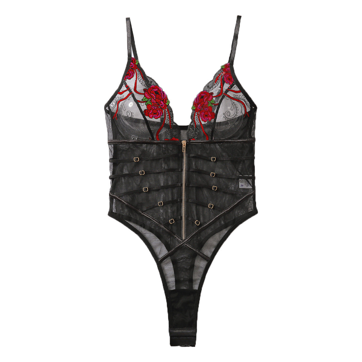 Image of Amazon 2024 fashion European and American hot sexy lace mesh transparent V-neck temptation sex suspender bodysuit