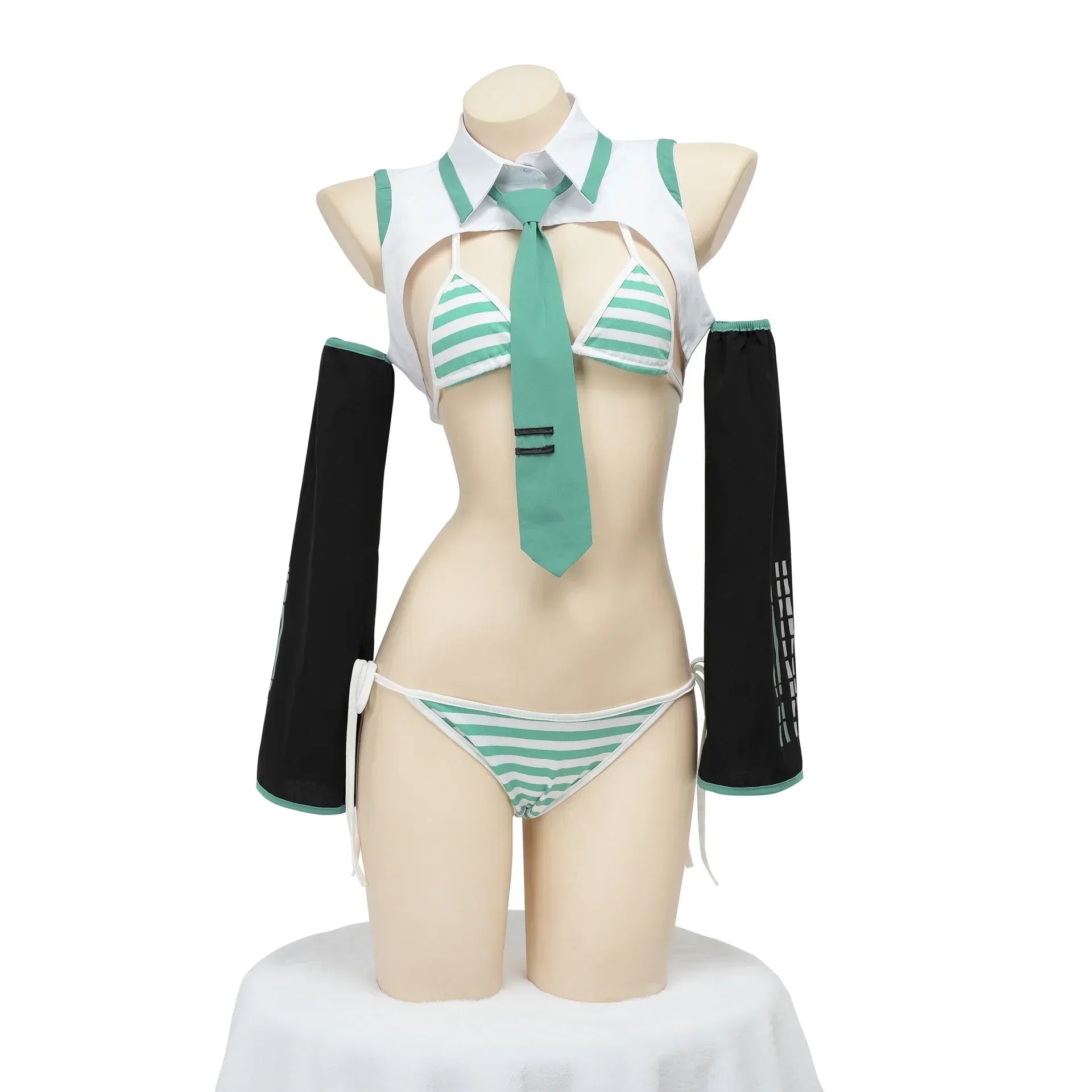 Anime fun lingerie sexy split green uniform cosplay Halloween carnival party atmosphere gift - Set Items / One Size