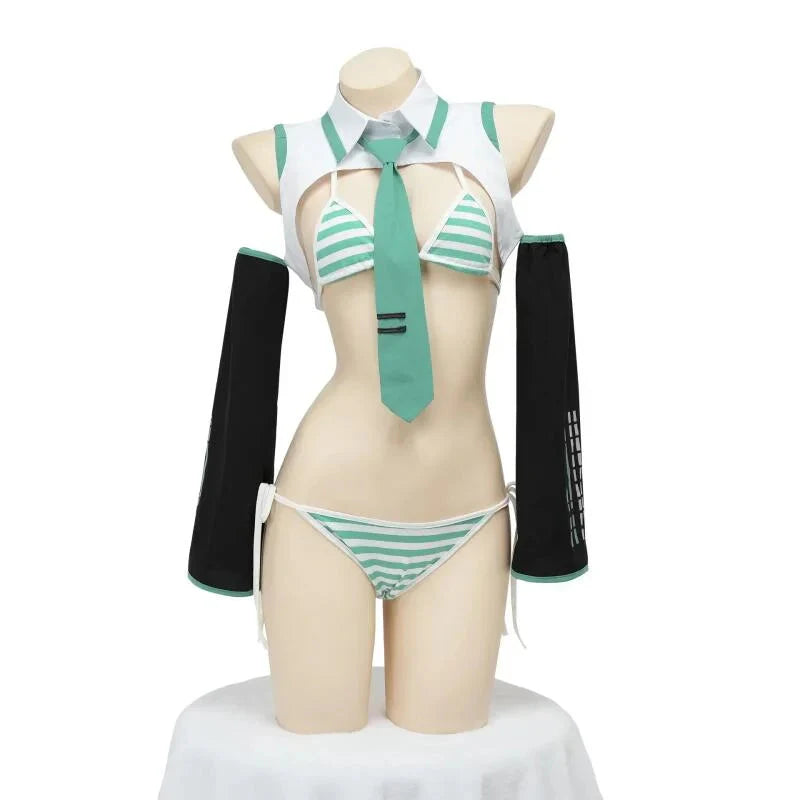 Anime fun lingerie sexy split green uniform cosplay Halloween carnival party atmosphere gift - Set Items / One Size