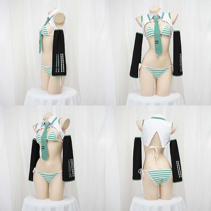 Anime fun lingerie sexy split green uniform cosplay Halloween carnival party atmosphere gift - Set Items / One Size