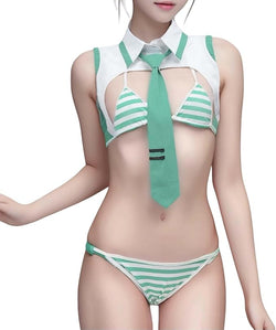 Image of Anime fun lingerie sexy split green uniform cosplay Halloween carnival party atmosphere gift - Set Items / One Size