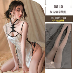 Image of Antique slit sexy underwear small breasts show big battle robe cheongsam uniform temptation pajama set passion 6540
