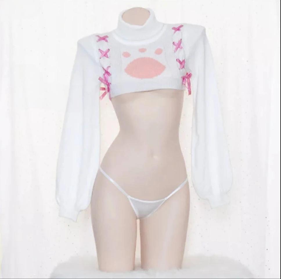 Image of AniLV Anime Girl Turtleneck Sweater Dress Sleepwear Costume Student Hollow Out Backless Nightdress Sexy Pajamas Cosplay