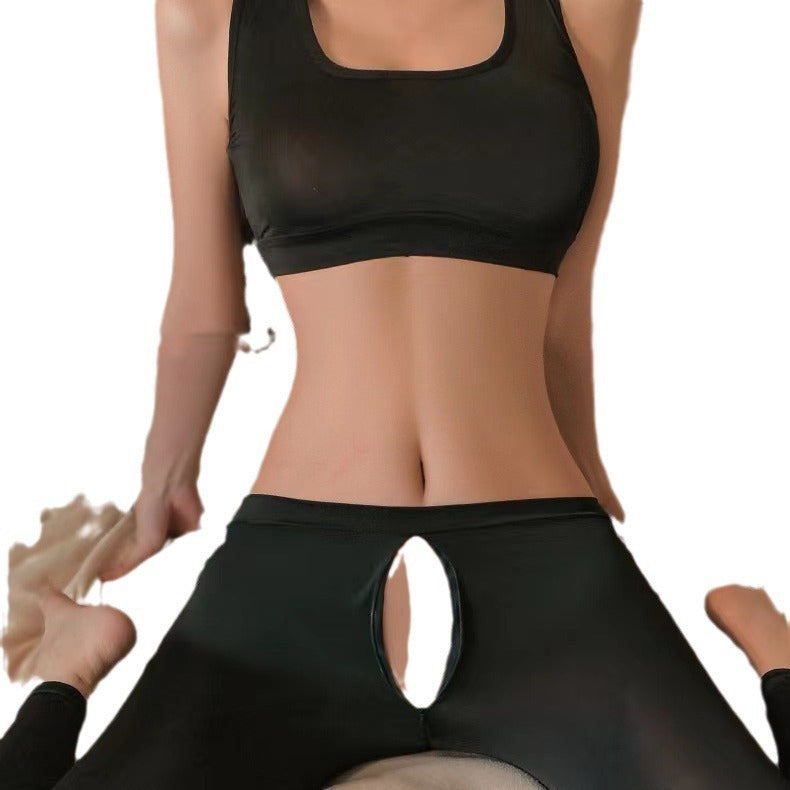 Image of Butterfly rain erotic underwear sexy zipper open crotch ice silk yoga pants sportswear passion free temptation