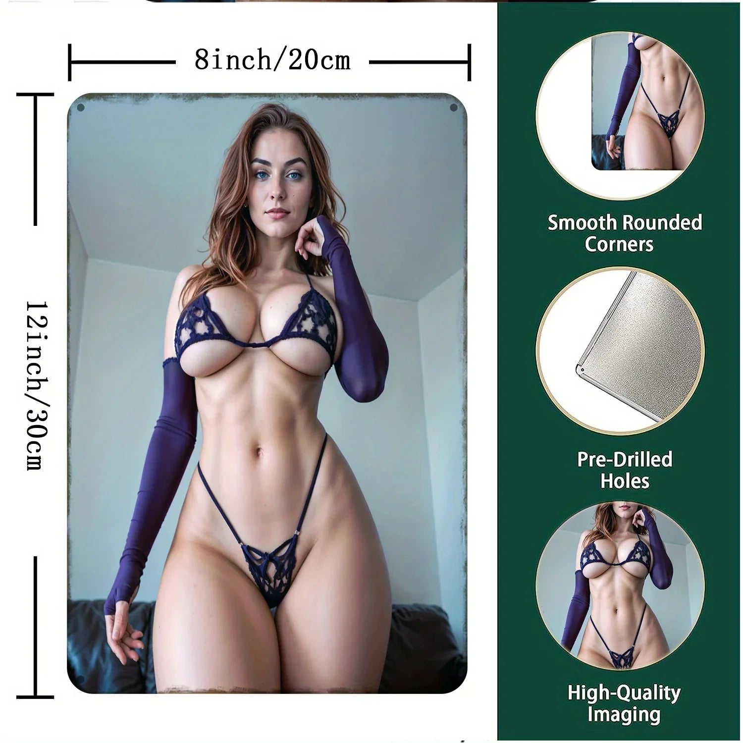 Chic Blonde Pin-Up Metal Art Poster - 8x12 Inch Black Lingerie Sign with Purple Accents Gothic Floral Design for Home