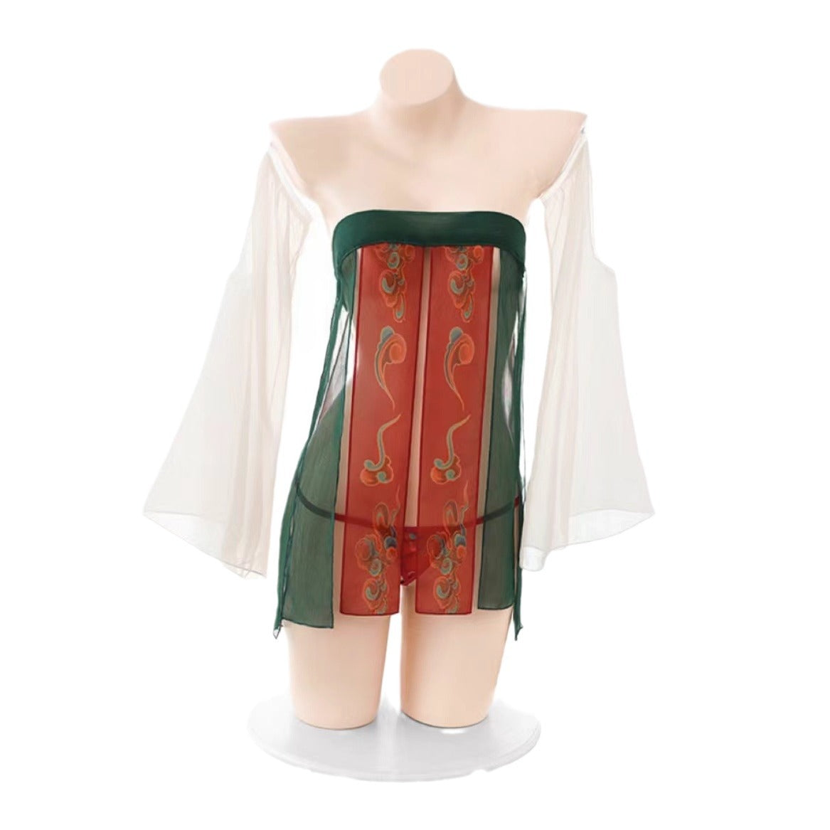 Classical Tang style print split bandeau skirt plus size women’s hanfu erotic underwear sexy buttocks antique style