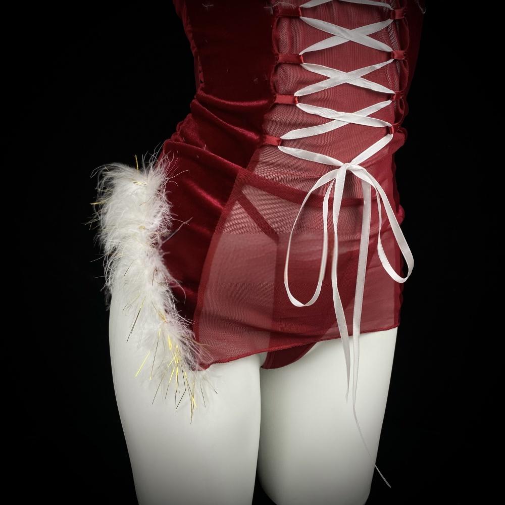 Cross-border erotic lingerie with chest pads Christmas costumes uniform sets sexy backless velvet see-through mesh