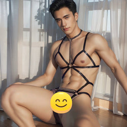 Image of Cross-border foreign trade men’s erotic underwear passionate pajamas men’s SM bondage bondage uniform men gay jumpsuit