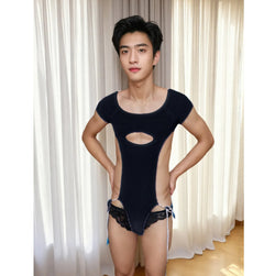 Image of Cross-border foreign trade men’s sexy sweaters beautiful men lace-up hollow uniforms nightclub male model GAY flirting