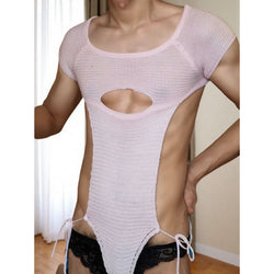 Image of Cross-border foreign trade men’s sexy sweaters beautiful men lace-up hollow uniforms nightclub male model GAY flirting