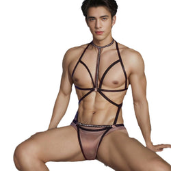Image of Cross-border men’s sexy lingerie sexy temptation shame see-through bondage jumpsuit passionate battle robe man gay