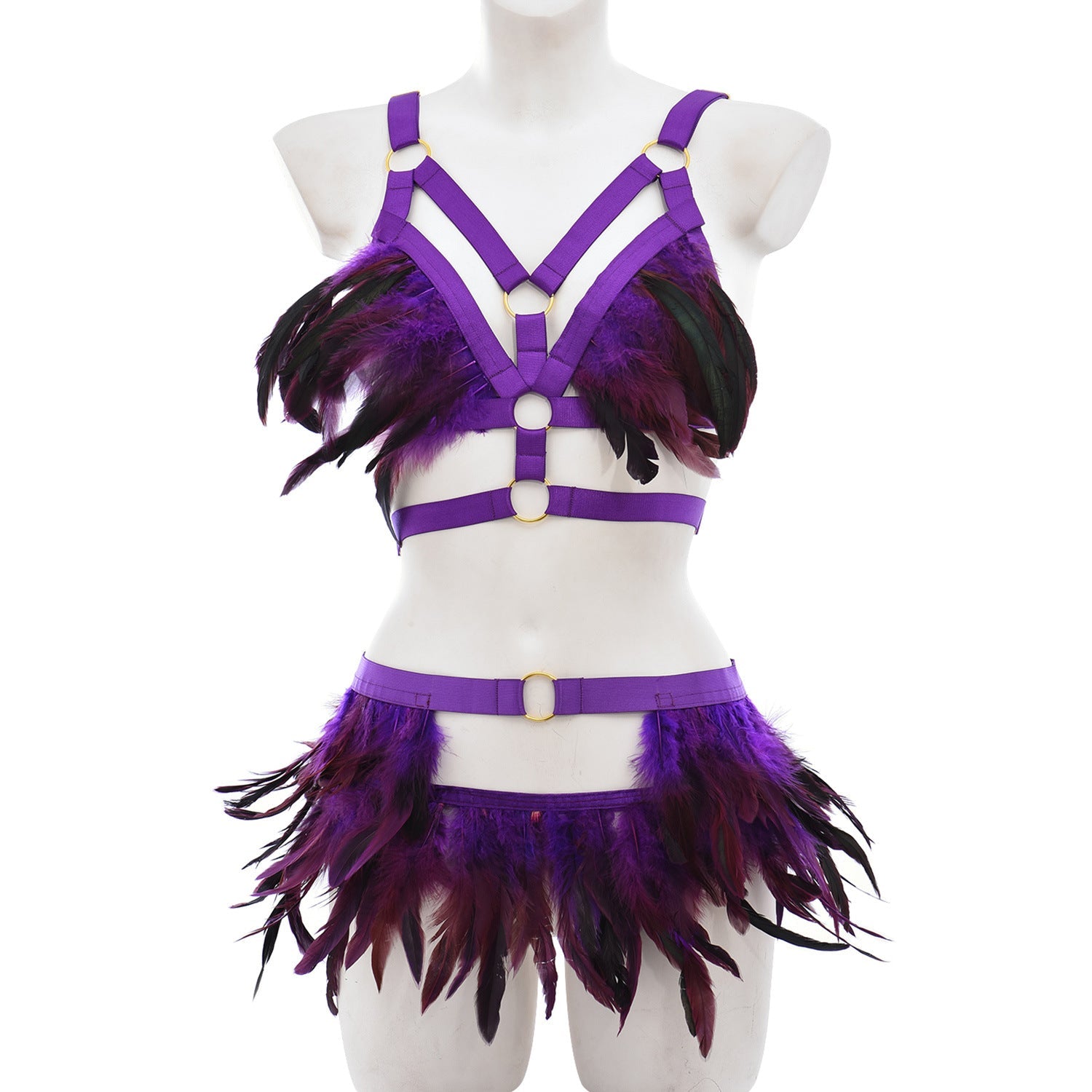 Image of Cross-border sourcing One piece dropshipping wild multi-color optional women’s erotic feather set O0901 + P0283 - Sexy