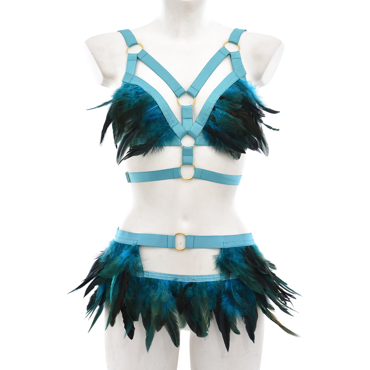 Cross-border sourcing One piece dropshipping wild multi-color optional women’s erotic feather set O0901 + P0283 - Sexy
