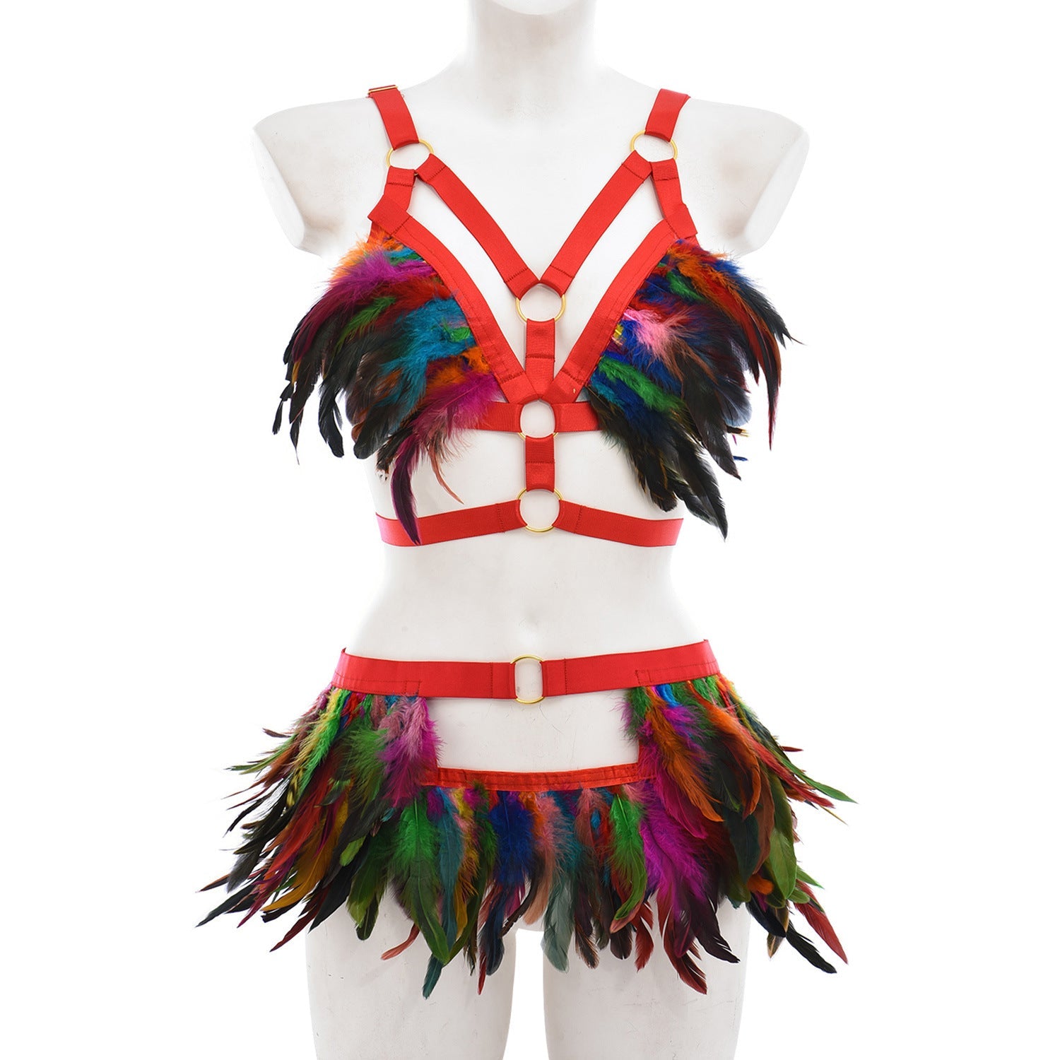 Image of Cross-border sourcing One piece dropshipping wild multi-color optional women’s erotic feather set O0901 + P0283 - Sexy