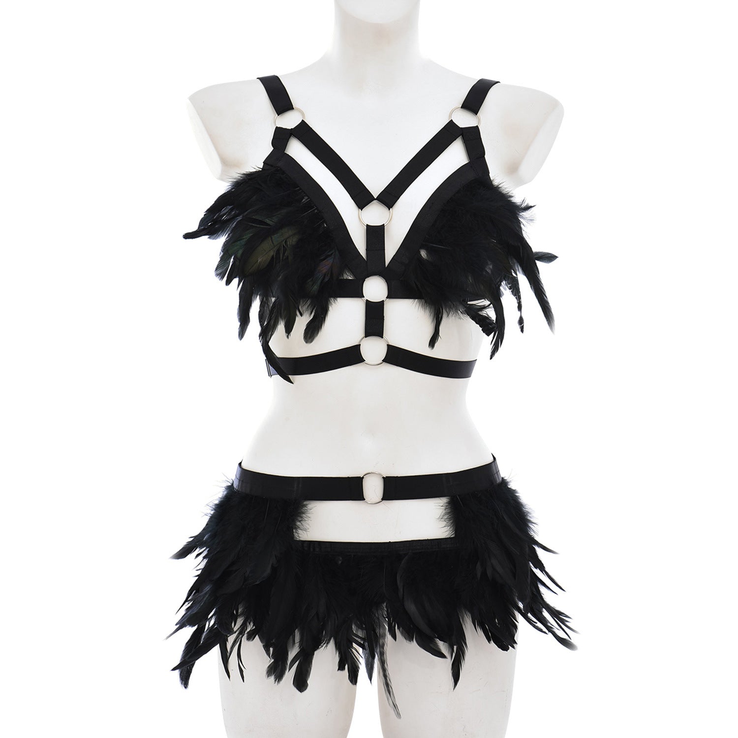 Cross-border sourcing One piece dropshipping wild multi-color optional women’s erotic feather set O0901 + P0283 - Sexy