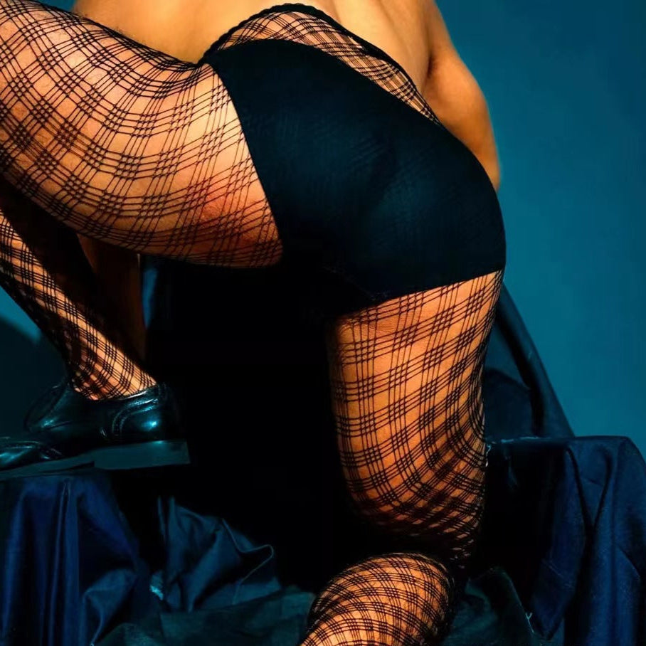 Cross-border without underwear men’s sex fishnet stockings transparent vision one-piece free to take off love love