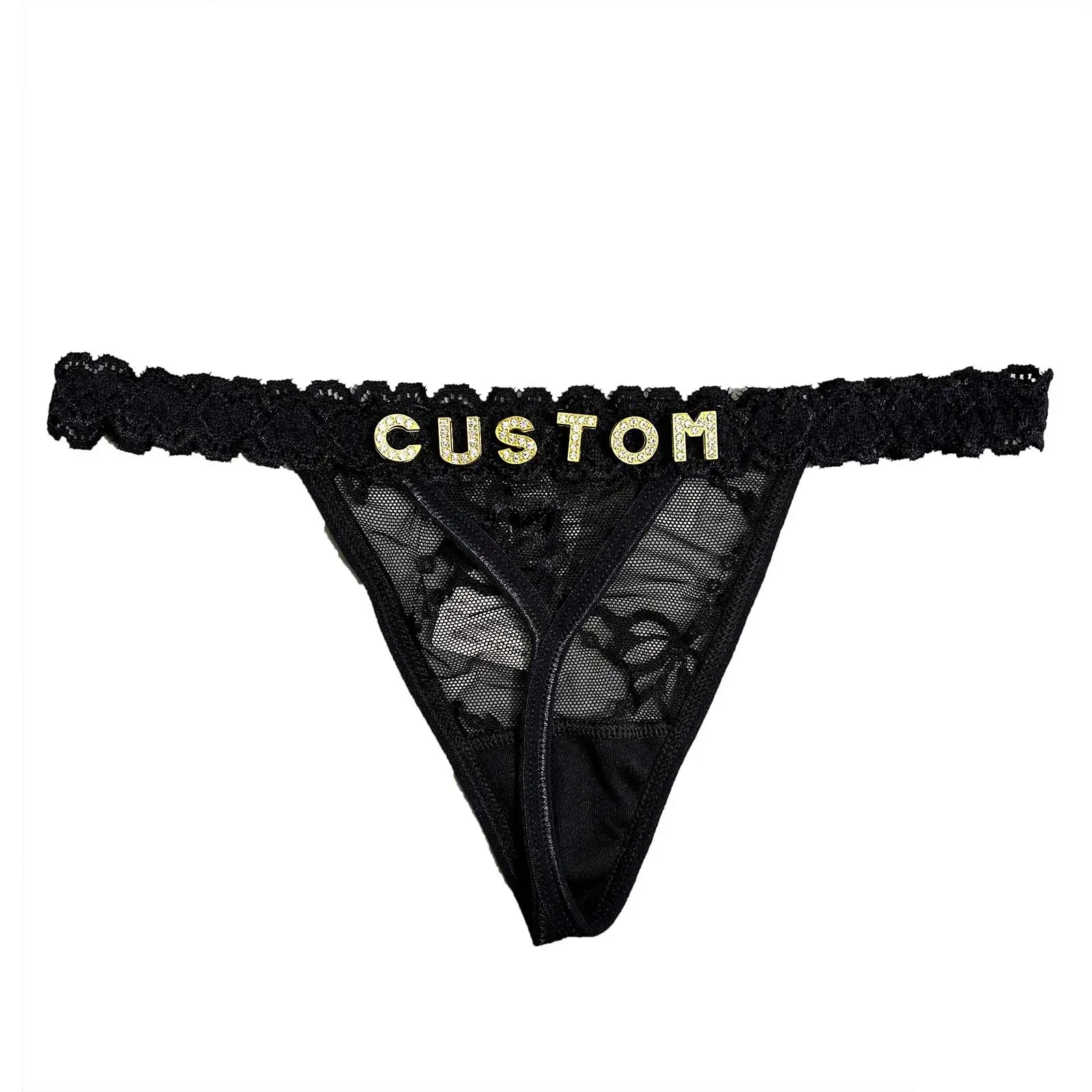 Image of Custom Name Thong Personalized Underwear Panties with DIY Rhinestone Letter Thongs Sexy Thongs Customized G-String Gift