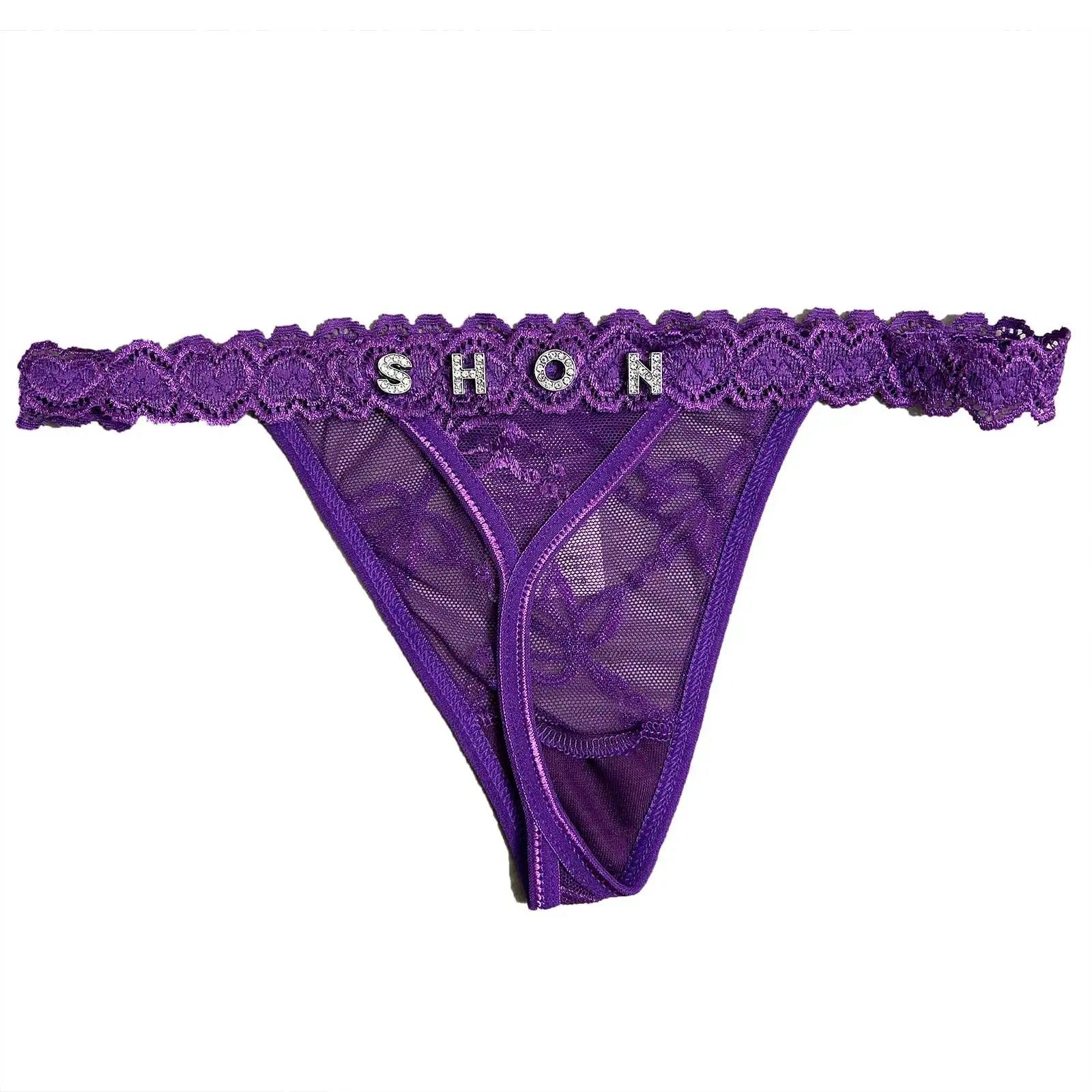 Image of Custom Name Thong Personalized Underwear Panties with DIY Rhinestone Letter Thongs Sexy Thongs Customized G-String Gift