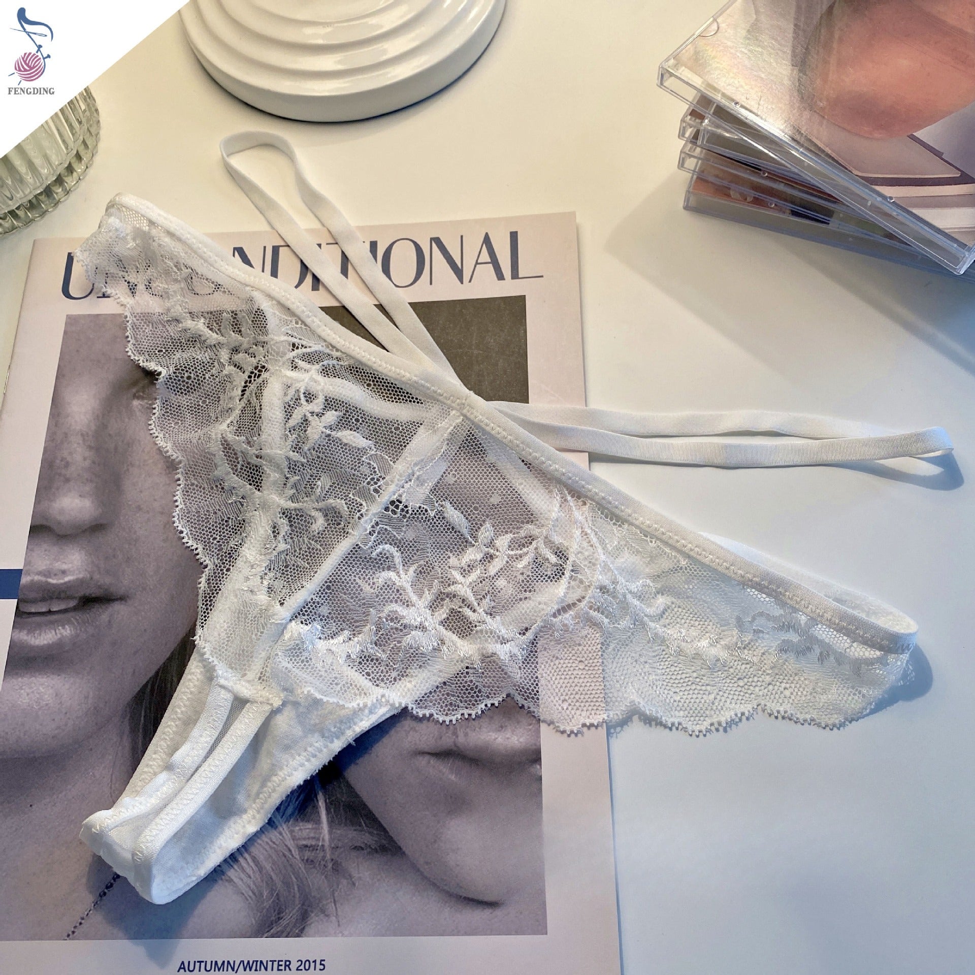 Image of Cut-out lace polka dot jacquard mesh T-pants female hot sexy seduction cross thin strap pure desire erotic thong