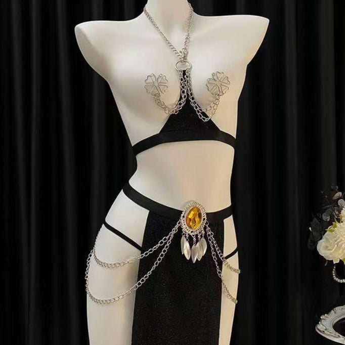 Image of Erotic egyptian queen sexy bunny girl uniform metal slit maxi dress exotic sexy suit - Sexy lingerie