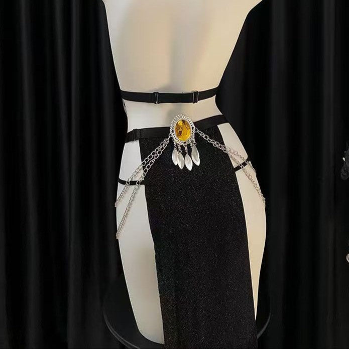 Erotic egyptian queen sexy bunny girl uniform metal slit maxi dress exotic sexy suit - Sexy lingerie