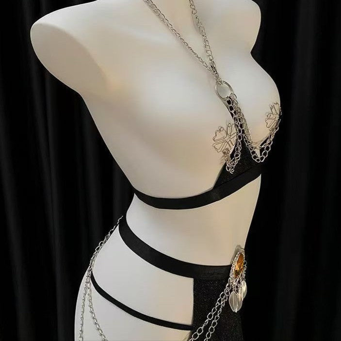 Image of Erotic egyptian queen sexy bunny girl uniform metal slit maxi dress exotic sexy suit - Sexy lingerie