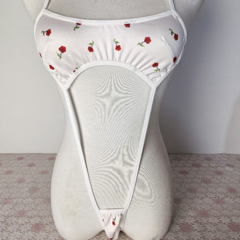 Image of Erotic lingerie cow costume cute onesuit pure desire sexy temptation bed uniform no take off tight suit - White flower