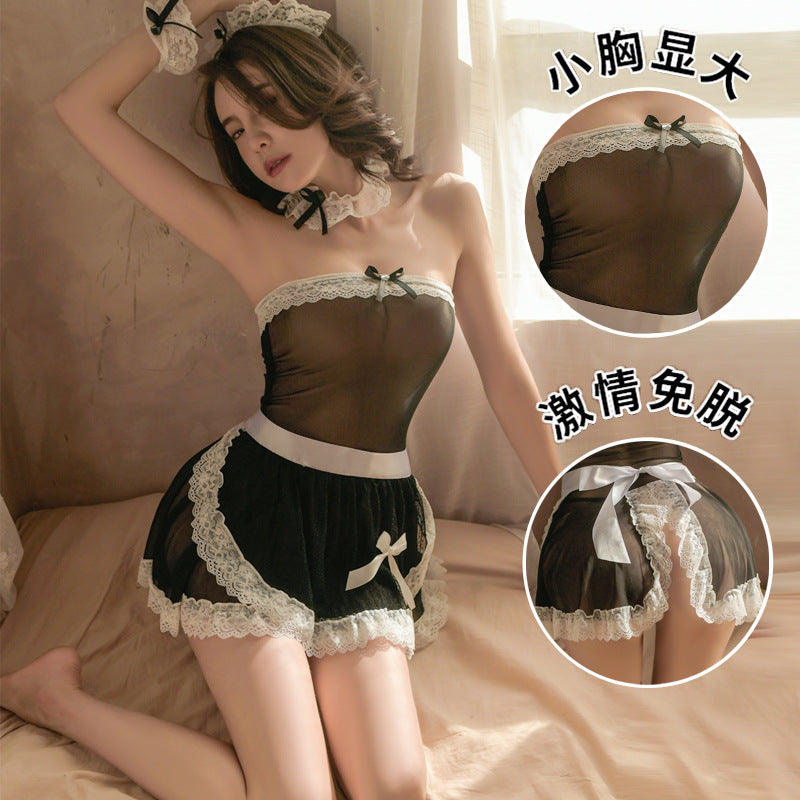 Image of Erotic lingerie feminine sense see-through maid uniform sassy maid short skirt passionate uniform temptation maid suit