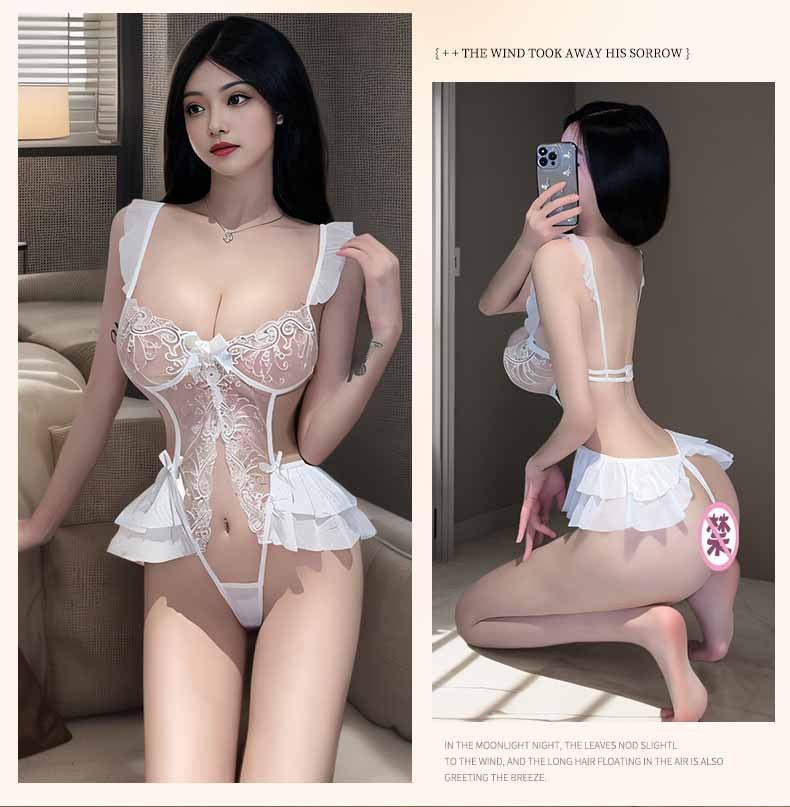 Image of Erotic lingerie flame desire sexy lace embroidered jumpsuit hot small breasts gathering temptation female open-file