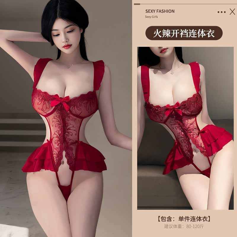 Erotic lingerie flame desire sexy lace embroidered jumpsuit hot small breasts gathering temptation female open-file